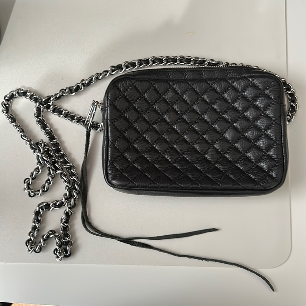 Rebecca Minkoff black quilted ‘flirty’ leather crossbody with silver hardware